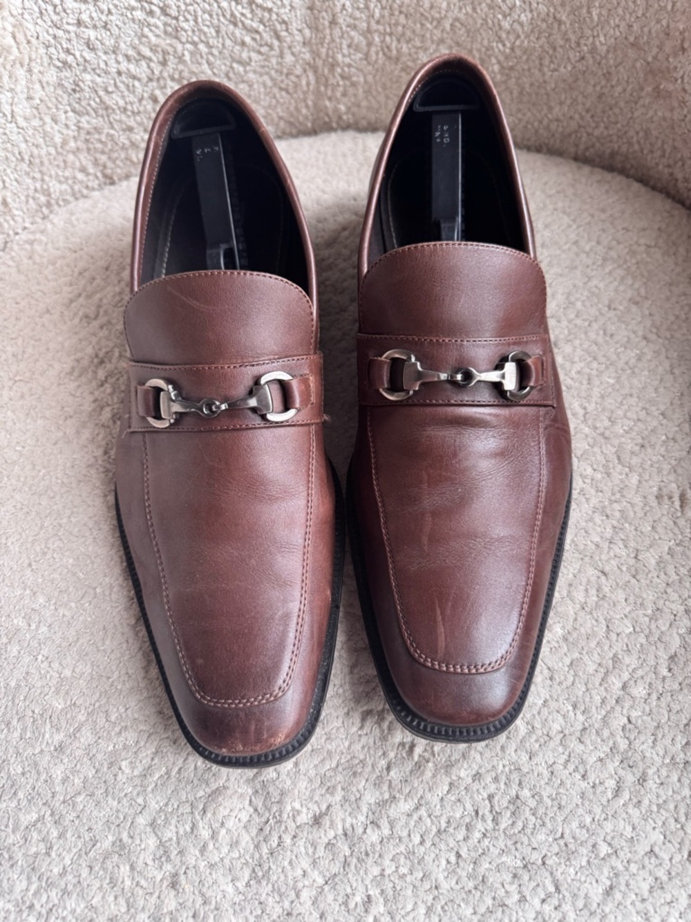Aston Grey Mens Brown Leather Horsebit Loafers Slip On Dress Shoes Moc Toe - Picture 3 of 7
